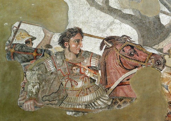 Alessandro Magno durante la Battaglia di Isso in un mosaico della Casa del Fauno di Pompei