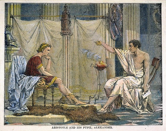 Aristotele insegna al giovane Alessandro. Illustrazione del 1866 di Charles Laplante