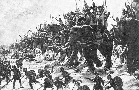 "La carica degli elefanti a Zama", incisione del 1890 di Henri-Paul Motte
