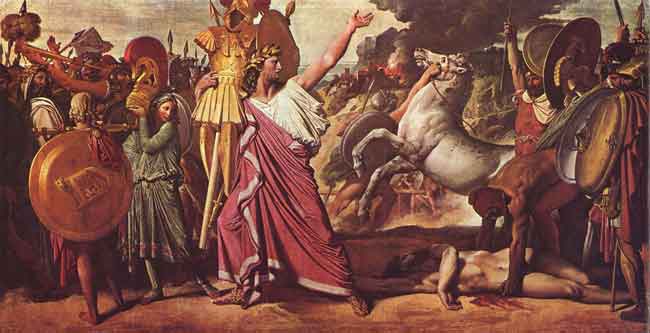Romolo, il primo rex, uccisore di Acrone, porta le sue spoglie al tempio di Giove dipinto di Jean-Auguste-Dominique Ingres, 1812