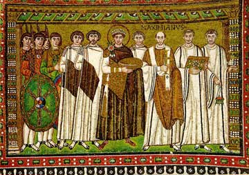 L'imperatore Giustiniano I con il suo seguito, Ravenna, Basilica di San Vitale