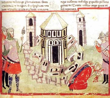 Totila fa distruggere la città di Firenze, miniatura da un manoscritto della Cronaca di Giovanni Villani