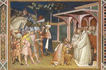 Totila incontra san Benedetto, affresco di Spinello Aretino, San Miniato al Monte, Firenze